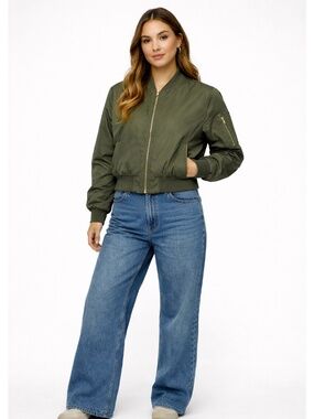 INSO | Olive Green Women's Bomber Jacket with Zip Front